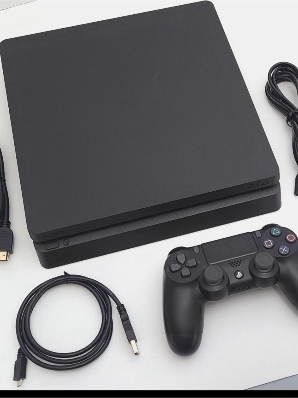 Sony PS4 Slim Console with Black DualShock 4 Controller and Cables
